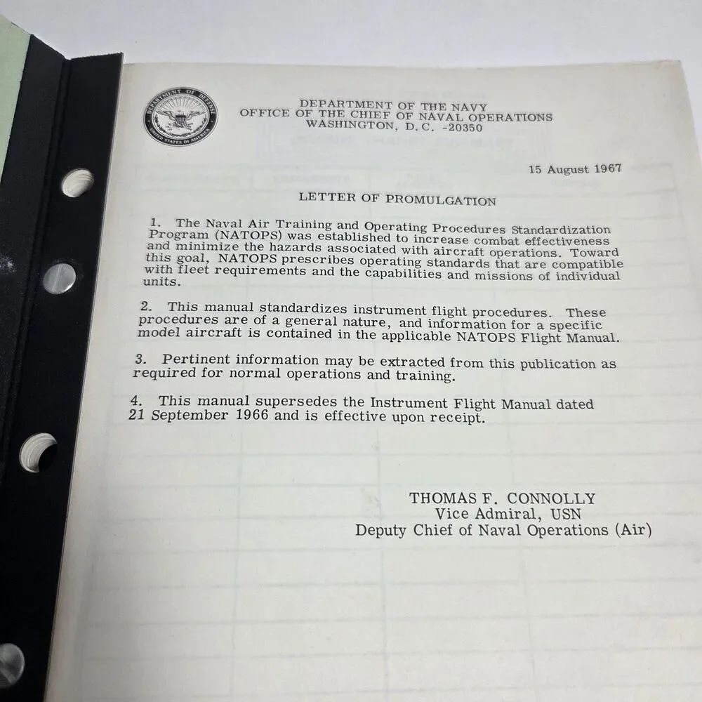 Vintage US Navy NATOPS Instrument Flight Manual 1967 Vietnam War Era Aviation